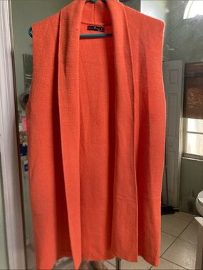 Sleeveless Open-Front Orange  Cardigan Vest Fall Cozy Autumn